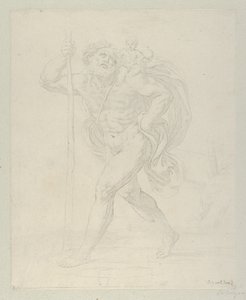 幼いキリストを左肩に乗せて歩く聖クリストファー 1600-1640。 作： Guido Reni