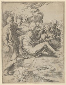 埋葬、足を伸ばしたキリスト、右側の聖母、1590-1600。 作： Guido Reni
