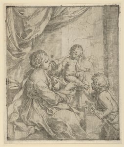 若い洗礼者ヨハネと一緒に食卓を囲む聖母子。 1600-1640。 作： Guido Reni