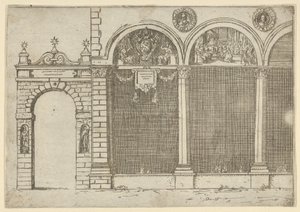 ボローニャ大司教の宮殿のアーケード、1598 年に一時的な装飾が施されています。 作： Guido Reni
