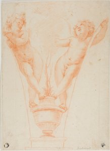 鉢植えのプッティ 2 つ 作： Guido Reni