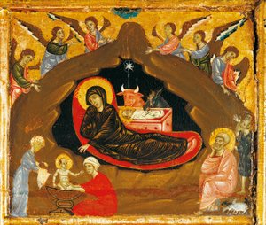 グイド・ダ・シエナ（1250年頃～1300年頃）の「戴冠した聖ペテロのアンテペンディウム」の細部、木にテンペラと金彩 作： Guido da Siena