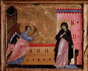 受胎告知。プレデルの詳細、1260年から1280年頃 作： Guido da Siena
