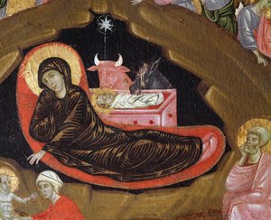 キリスト降誕、キリストの生涯の詳細 - 木にテンペラ 作： Guido da Siena