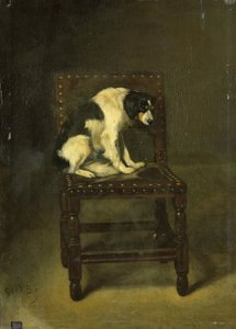 椅子の上の犬 作： Guillaume Anne van der Brugghen