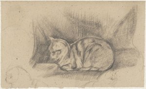 左に横たわる猫 作： Guillaume Anne van der Brugghen