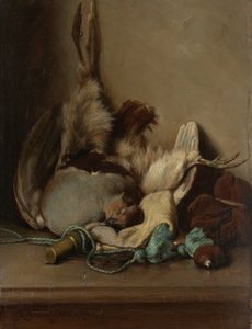 ウッドピジョンとパウダーホーンのある静物 作： Guillaume Anne van der Brugghen