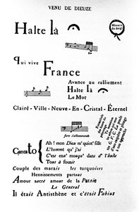 ギヨーム・アポリネール（1880-1918）のカリグラム（rhebus）：「Come of Dieuze」。 作： Guillaume Apollinaire