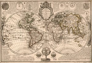 Carte generale de la terre - ou mappe monde auec les quatre principal  sistemes  les figures des sept planetes le all selones new obseruations.LOC 2017585685 作： ギヨーム・ダネット