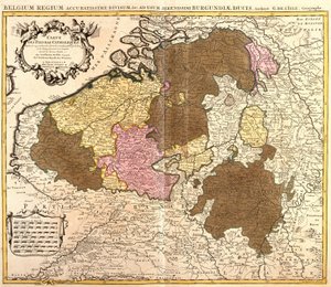 カトリック・オランダ（ベルギー・ルクセンブルク）の地図（銅版画 作： Guillaume Delisle