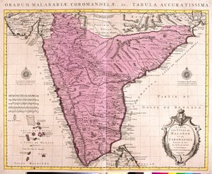 コロマンデルとマラバル（インド）の地図（エッチング 作： Guillaume Delisle