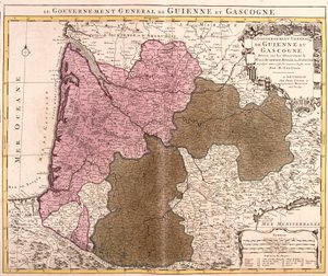ギュイエンヌとガスコーニュ（フランス）の政府の地図（エッチング 作： Guillaume Delisle