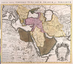 中近東の地図。トルコ帝国、ペルシャ、アラビア半島（銅版画 作： Guillaume Delisle