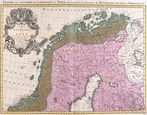デンマーク、スウェーデン、ノルウェーの北欧諸国の地図（銅版画