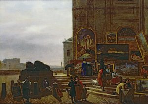 1837年にフランス研究所外で絵画を販売 作： Guillaume Frederic Ronmy