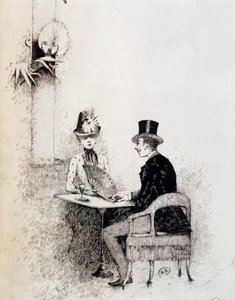 パリのカフェにいるカップル（紙にインク 作： Guillaume Georges Roger