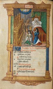 印刷された時祷書（ローマ使用）：フォール13v、12月のカレンダーのページ 作： Guillaume Le Rouge