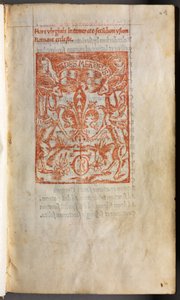 印刷された時祷書（ローマ使用）：フォール1r、印刷者マーク 作： Guillaume Le Rouge