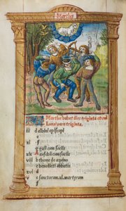 印刷された時祷書（ローマ使用）：フォール4v、3月の暦の図版 作： Guillaume Le Rouge