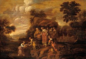 ファラオの娘がラッシュバスケットでモーセを発見 作： Guilliam du Gardijn