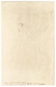 フリルの襟付きの横顔の女性の肖像画