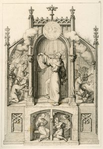 ルターは免罪符を与えたくなかった、左：ヨハン・テッツェル（1465-1519）はルターの論文を燃やしている、メイン画像：ルターは95ヶ条の論題をヴィッテンベルクの教会のドアに掲げた、右：燃やすヴィッテンベルク大学の学生たち 作： Gustav Ferdinand Leopold Konig