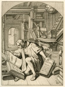 ルターはエアフルトの大学図書館で本を読んでいた。彼はラテン語の聖書 作： Gustav Ferdinand Leopold Konig