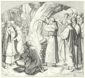 マーティンルター、1520年にヴィッテンベルクで教皇牛を焼き 作： Gustav Ferdinand Leopold Konig
