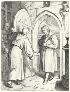 マーティンルターが1505年7月17日にエアフルトの聖オーガスティン修道院に入る 作： Gustav Ferdinand Leopold Konig