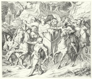 マーティンルターはワームの国会からの帰還で拉致されます、1521年 作： Gustav Ferdinand Leopold Konig