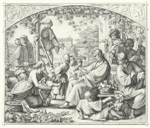 夏を楽しむ家族や同時代の人々と一緒にいるマルティン・ルター（エングレーヴィング 作： Gustav Ferdinand Leopold Konig