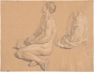座っている男性のヌードと着衣 作： Gustav Heinrich Naeke