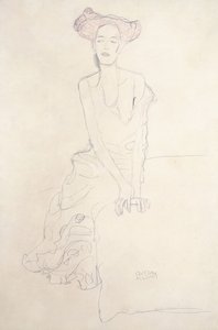 8月、若い女性、彼女の手で支えて、1908年 作： Gustav Klimt