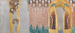 Beethoven Frieze: The Arts, Paradise Choir and Embrace - プレート 8、右側の長い壁 作： Gustav Klimt