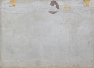 ベートーヴェン・フリーズ: 幸福への憧れ - パネル 1、左側の長い壁 作： Gustav Klimt