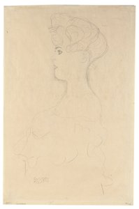 左からの胸像、1904-05年頃（模造和紙に鉛筆、白と赤のクレヨン） 作： Gustav Klimt