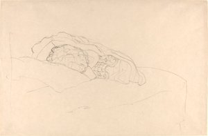 ベッドの上で丸くなった女の子 作： Gustav Klimt