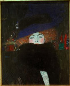 帽子と羽毛製の襟巻の女性 作： Gustav Klimt