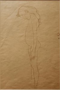 頭を左に下げた裸の女の子 作： Gustav Klimt