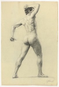 背中からの男性ヌード 1880年頃 （紙に鉛筆、白チョークで彩色） 作： Gustav Klimt