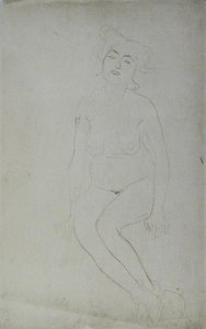 座っている裸婦」 1903年頃 日本画用紙に鉛筆、赤クレヨン （モノクロ写真 作： Gustav Klimt