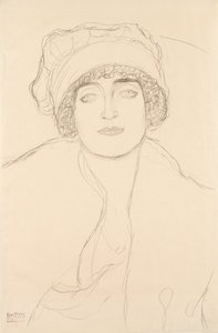帽子をかぶった肖像画、1917年〜118年 作： Gustav Klimt