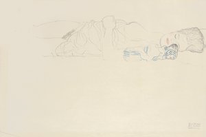 右にヌードをリクライニング、c.1914-15 作： Gustav Klimt