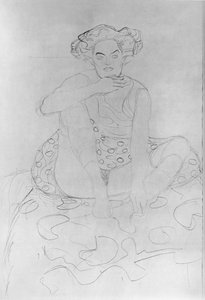 シーテッド・ウーマン、1916年（日本紙に鉛筆） 作： Gustav Klimt