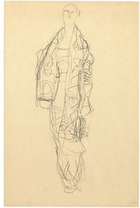 1914-16年頃、紙に鉛筆で描かれた「ケープをかぶった貴婦人」。 作： Gustav Klimt