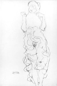腕を上げて立つヌード 1917/18年頃（紙に鉛筆）（モノクロ写真） 作： Gustav Klimt