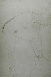 脚を上げて立つヌード」1907年頃（和紙に鉛筆）（モノクロ写真 作： Gustav Klimt