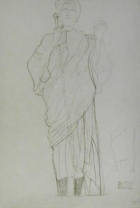 剣を持つ女性の立ち姿 作： Gustav Klimt