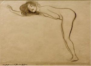 体を左に傾けて立っているヌード 作： Gustav Klimt