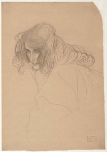 四分の三横顔の女性の頭の習作（ベートーヴェン・フリーズの不貞の習作）、1901-02年頃（紙に黒チョーク） 作： Gustav Klimt